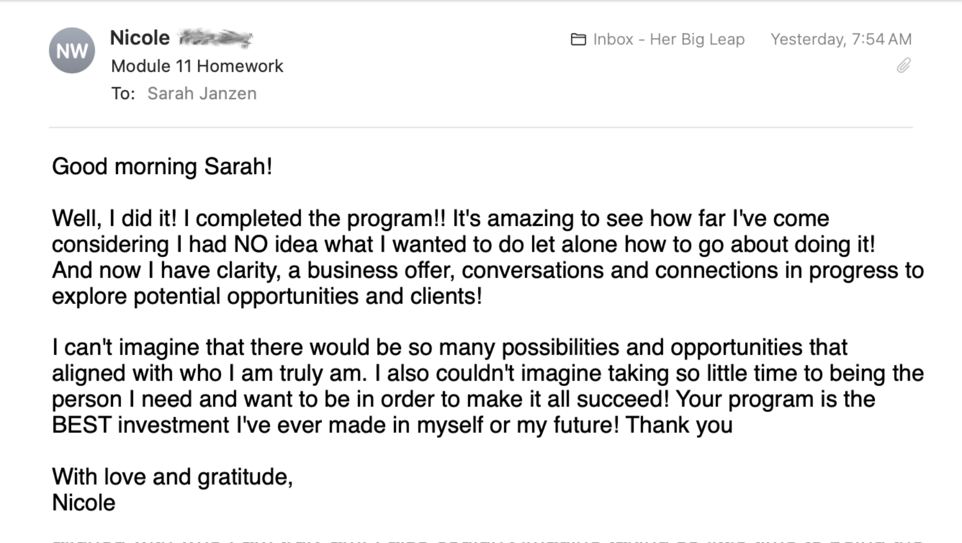 Nicole testimonial
